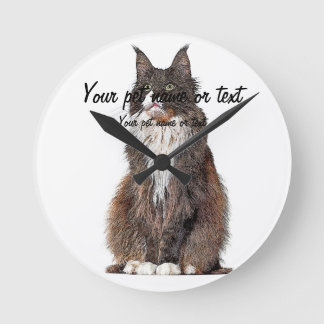 Cute and Cool, Maine Coon Cat Round Clock