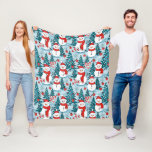 Cute and Cosy Snowman Christmas Fleece Blanket<br><div class="desc">Cute cosy snowmen in warm red scarves and warm knit hats and a pretty green,  red and blue pine tree background fleece blanket.</div>