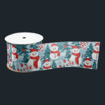 Cute and Cosy Snowman Christmas Satin Ribbon<br><div class="desc">Cute cosy snowmen in warm red scarves and warm knit hats and a pretty green,  red and blue pine tree background.</div>