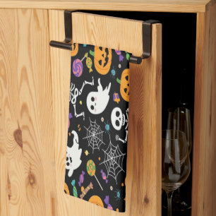 Cute and Creepy Skeletons For Halloween Tea Towel