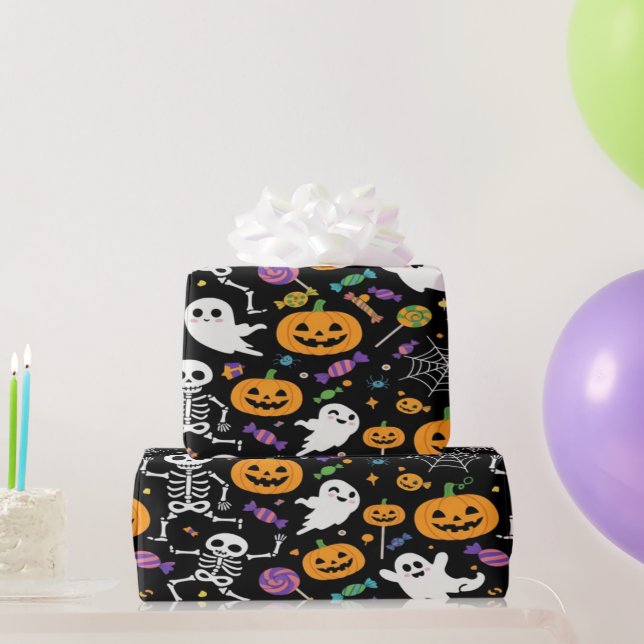 Cute and Creepy Skeletons For Halloween Wrapping Paper (Party Gifts)
