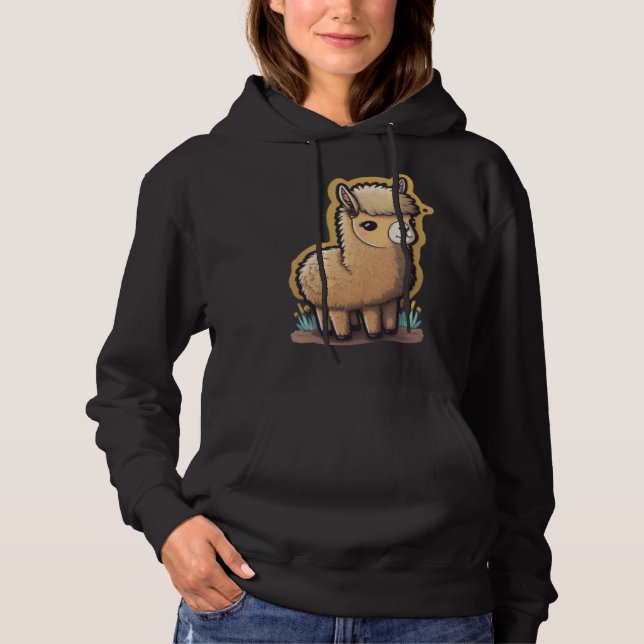 Cute and Cropped Andean Beauty Trendy Gen Z Llama Hoodie (Front)