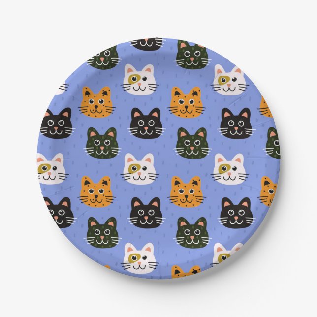 Cute and Cuddly Cartoon Cats, colourful and fun,  Paper Plate (Front)