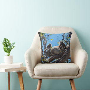 Cute and cuddly Koala and baby joey in tree Cushion