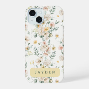 Cute and Dainty Yellow Blush Spring Floral Name iPhone 15 Case