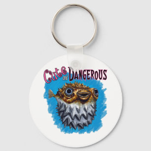 Cute And Dangerous Puffer Fish Blue Key Ring