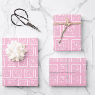 Cute and Elegant "Best Mum Ever" White Heart Pink Wrapping Paper Sheet