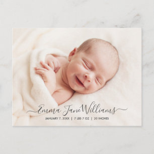 Cute and Elegant Birth Announcement Photo Postcard