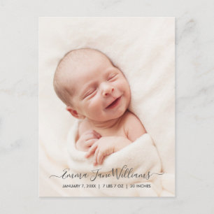 Cute and Elegant Birth Announcement Photo Postcard