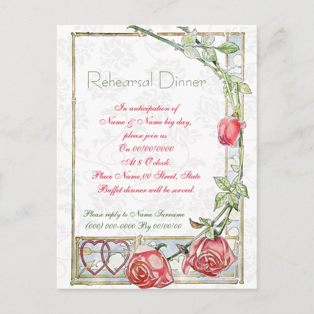 cute and elegant rehearsal dinner invitation postcard (Front)
