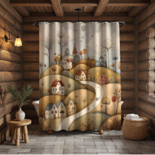 Cute and Enchanting Vintage Village Scene   Shower Curtain
