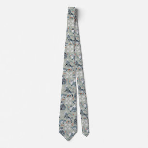 Cute and fancy gray foxes and flowers pattern tie