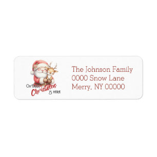 Cute and Festive Santa with Reindeer Return Address Label