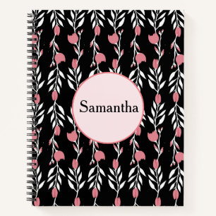 Cute and Floral Pink and Black Notebook