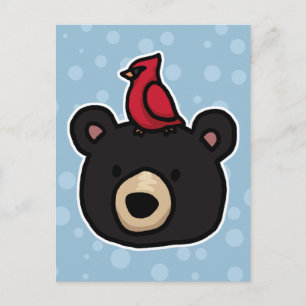 Cute and Friendly Bear and Cardinal Postcard