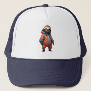 Cute and Friendly Cartoon Sloth Illustration Trucker Hat