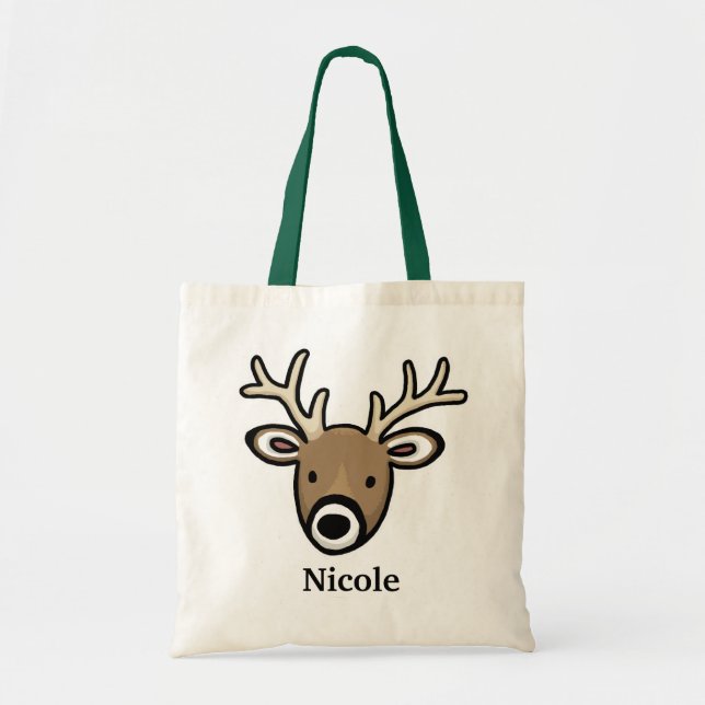 Cute and Friendly Deer Face, Add Your Name Tote Bag (Front)