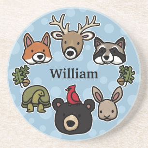 Cute and Friendly Forest Animals, Add Child's Name Coaster