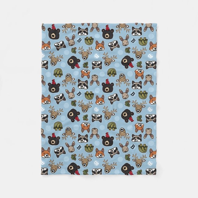 Cute and Friendly Forest Animals, Add Monogram Fleece Blanket (Front)