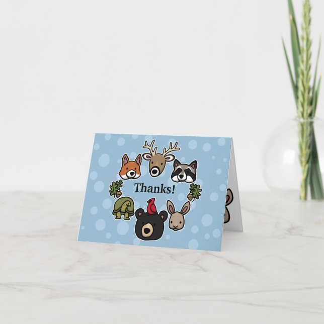 Cute and Friendly Forest Animals Thank You Card (Front)