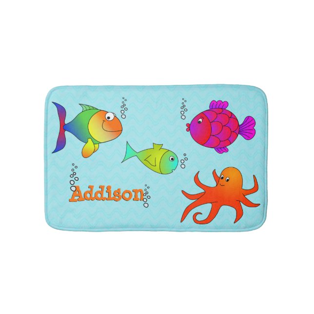 Cute and Friendly Sea Creatures Kids Bath Mat (Front)