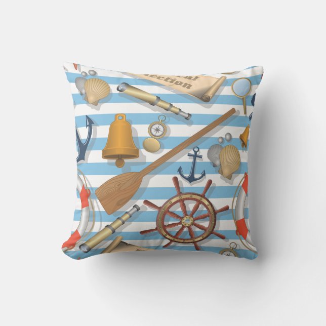 Cute and Full Nautical Collection of Sea Goodies Cushion (Front)