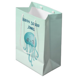 Cute and Fun Blue-Green Jellyfish Birthday Medium Gift Bag