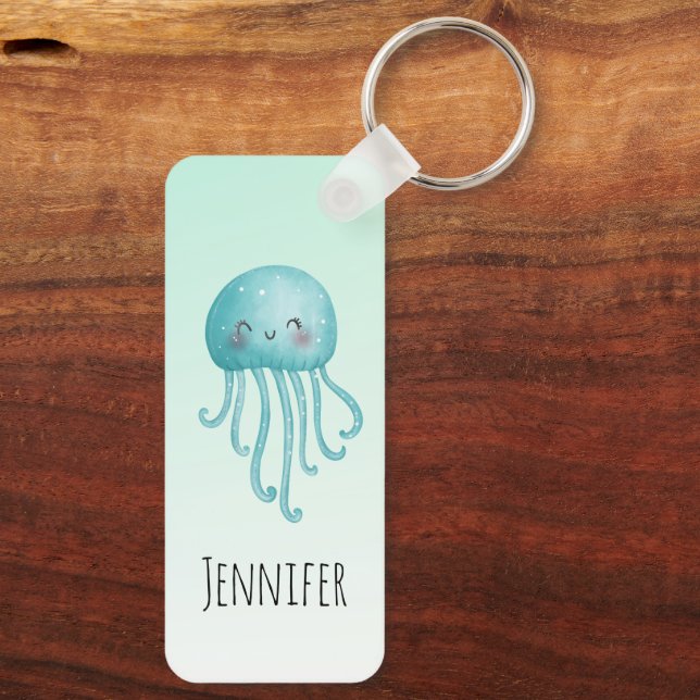 Cute and Fun Blue-Green Jellyfish Key Ring (Back)