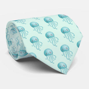 Cute and Fun Blue-Green Jellyfish Pattern Tie