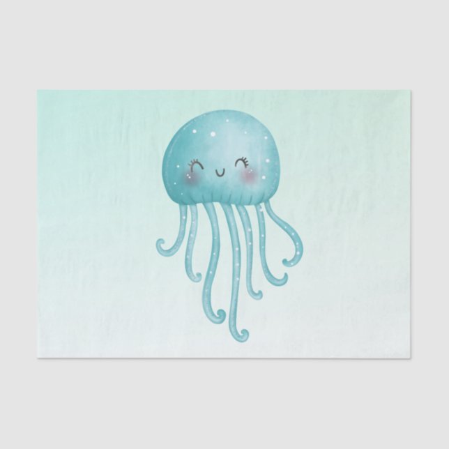 Cute and Fun Blue-Green Jellyfish Tissue Paper (Front)