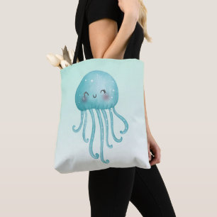 Cute and Fun Blue-Green Jellyfish Tote Bag