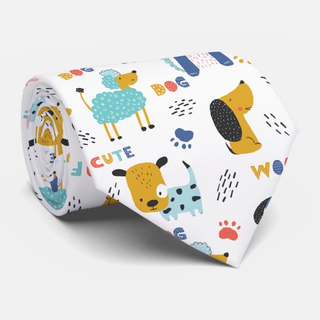 Cute and Fun Dog Pattern Tie (Rolled)