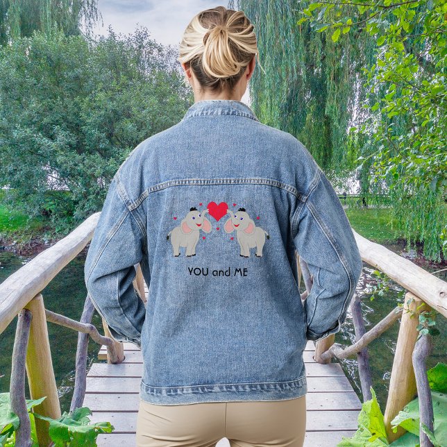 Cute and fun elephant couple with heart - custom  denim jacket (Creator Uploaded)