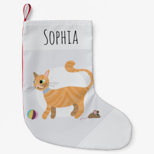 Cute and Fun Girls Ginger Tabby Cat Cartoon Pets Small Christmas Stocking