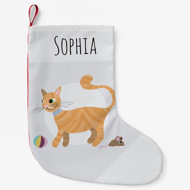 Cute and Fun Girls Ginger Tabby Cat Cartoon Pets Small Christmas Stocking (Front)