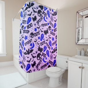 Cute and Fun Purple, Blue and Black Halloween Shower Curtain