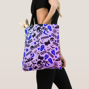 Cute and Fun Purple, Blue and Black Halloween Tote Bag