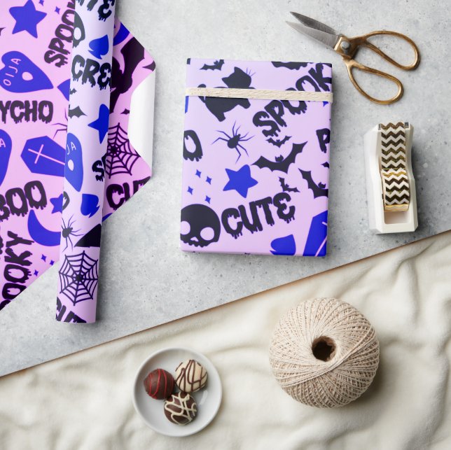 Cute and Fun Purple, Blue and Black Halloween Wrapping Paper (Crafts)