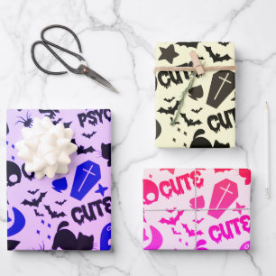 Cute and Fun Purple, Blue and Black Halloween Wrapping Paper Sheet