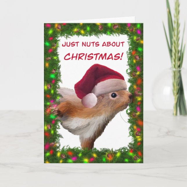 Cute and Fun Squirrel Celebrating Christmas Card (Front)