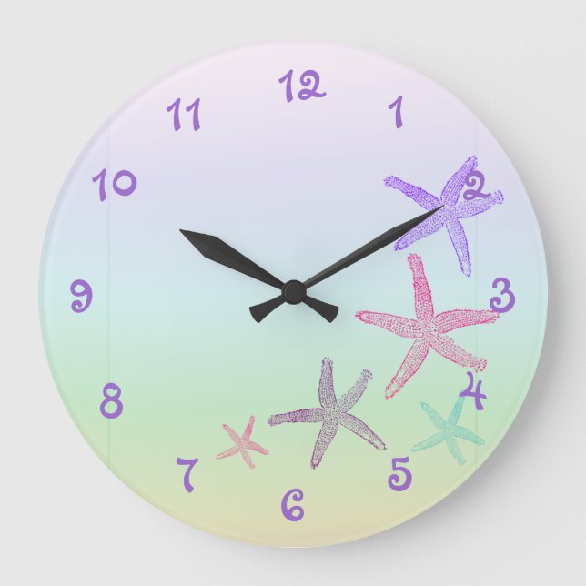 Cute and Fun Starfishes Pastel Large Clock (Front)