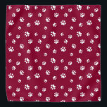Cute and Fun White Paw Prints Pattern Dark Red Bandana<br><div class="desc">This fun bandanna features cute white paw prints over a rich red background for a fun pop of pawesome! You can also change the dark red background colour and text colours to your favourite.</div>