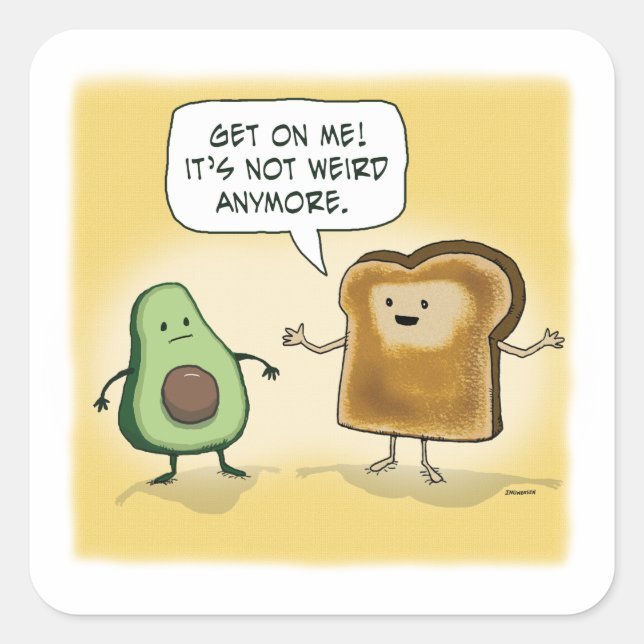 Cute and Funny Avocado Toast Square Sticker (Front)