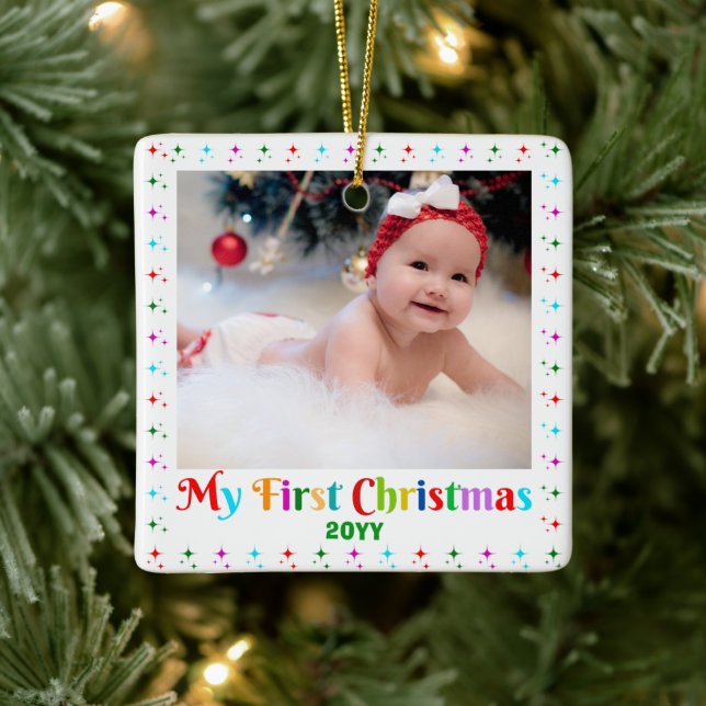 Cute and Funny Baby's First Christmas Photo Custom Ceramic Ornament (Tree)