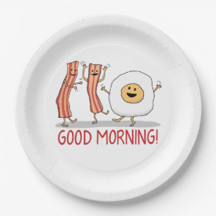 Cute and Funny Bacon and Egg Good Morning Paper Plate