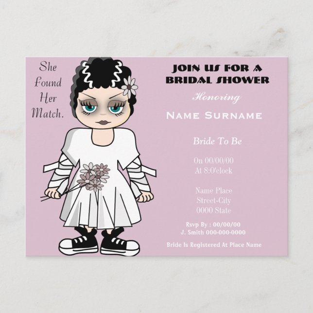 Cute and funny bridal shower invitation postcard (Front)