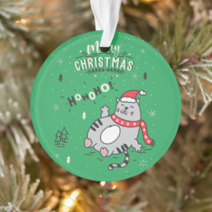 Cute and Funny Cat Christmas joyful Greetings Ornament