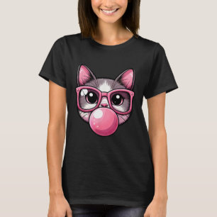 Cute And Funny Cat Pink Sungles And Blowing Bubble T-Shirt