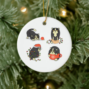 Cute and Funny Christmas Cats Ceramic Ornament