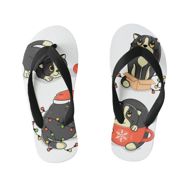 Cute and Funny Christmas Cats Kid's Thongs (Footbed)